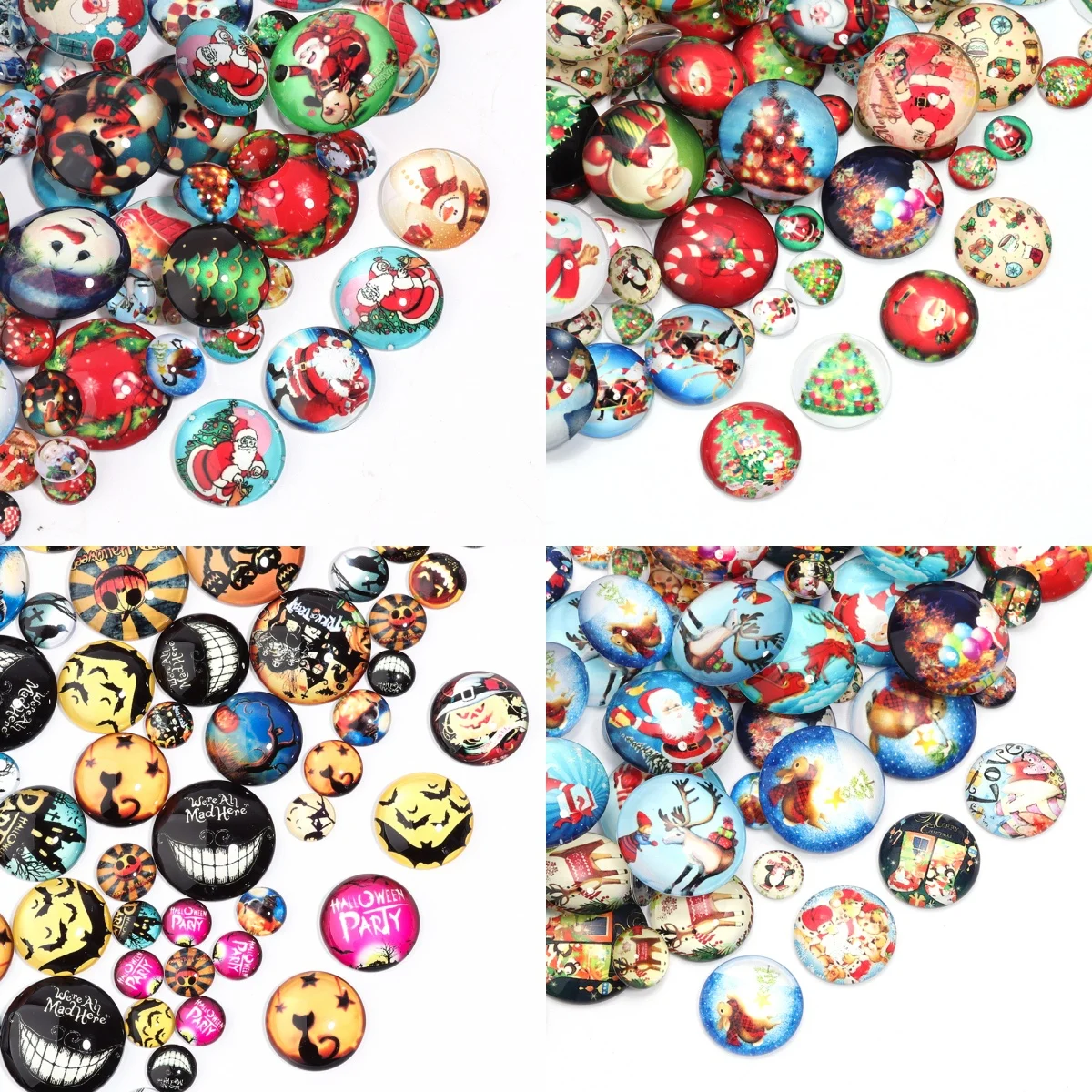 

10Pcs Halloween Pattern Glass Cabochon Christmas Pattern Round Flatback Glass Cabochon Bead for DIY Jewelry Making Ring Necklace