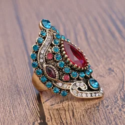 Fashion Pink Crystal Blue Diamond Vintage Rings Ladies Girls Engagement Party Birthday Gifts Boho Luxury Ring Jewelry