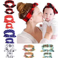 Printed mother And Child Headband Set red And Black Checked Baby Boys Girls Headband Rabbit Ears Two-Piece Set