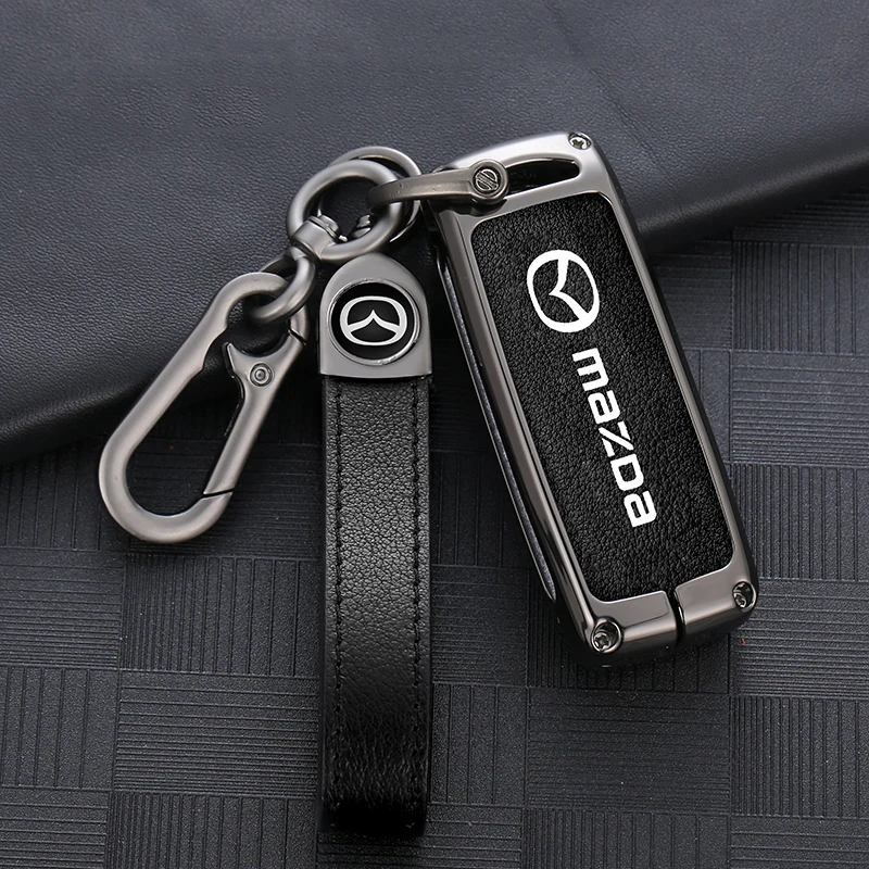 Leather Car Key Case Cover Shell For Mazda 2 3 6 Demio Atenza Axela CX-5 CX5 CX-3 CX7 CX-9 3 4 CX30 2016 2017 2018 2019 Keychain