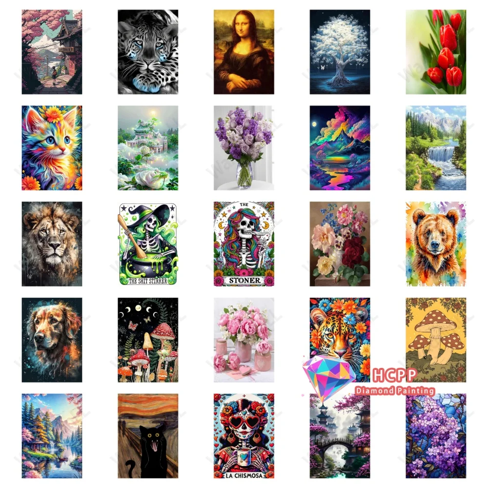 Tier-Mona-Lisa-Blumen-Landschaft Diamant-Malerei-Set Quadratische Runde Diamanten 5D DIY Mosaik Handgemachte Kunst Einzigartiges Geschenk Heimdekoration