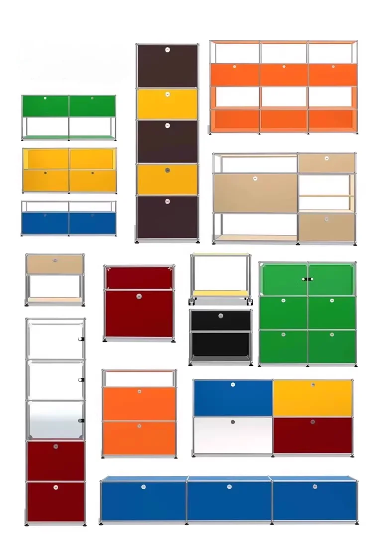 Modular combination cabinets Bauhaus stainless steel metal bedroom side table bedside storage