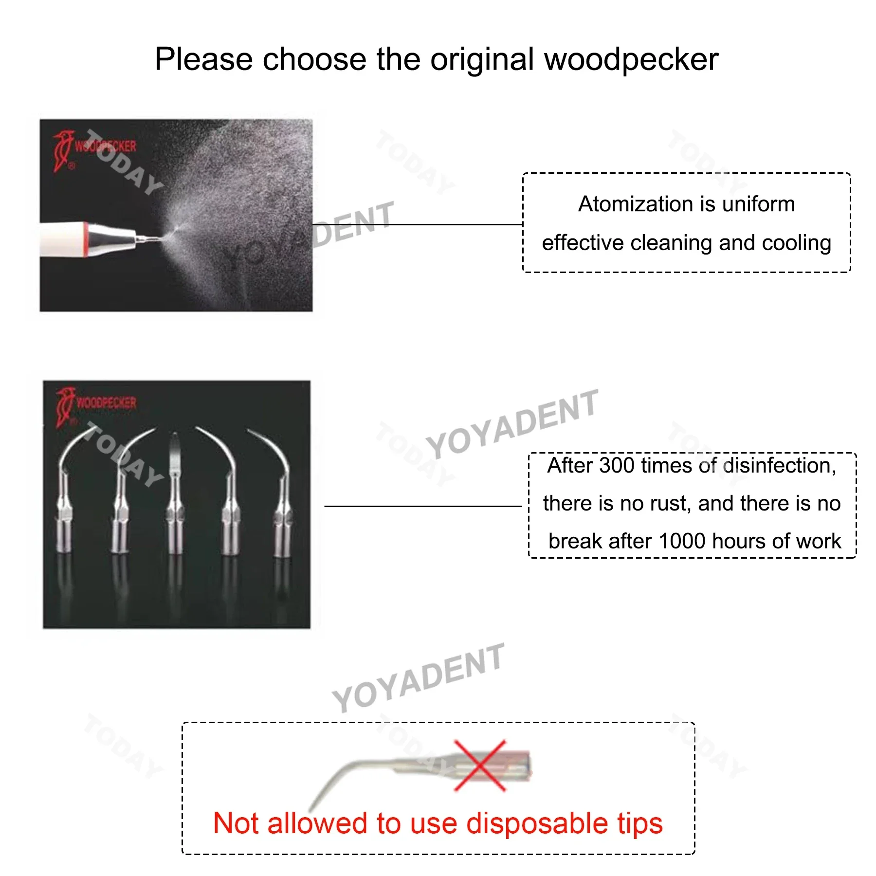 Woodpecker Dental Ultrasound Scaler Tips Cavity Preparation Scaling Tips SB1 SB2 SB3 Fit EMS UDS Ultrasonic Scaler Handpiece