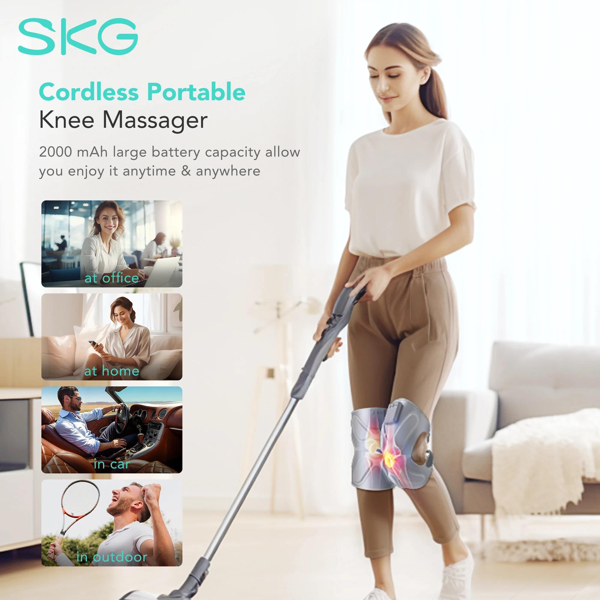 SKG Knee Massager with Heat and Vibration,Gifts for Father Cordless Heated Knee Brace for Knee Pain Relief,Portable Knee Massage