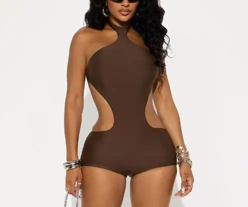 

Summer Hanging Collar Irregular Hollow Out Backless and Waist Exposed Solid Color Jumpsuit for Women, Sexy and Spicy Jumpsuit