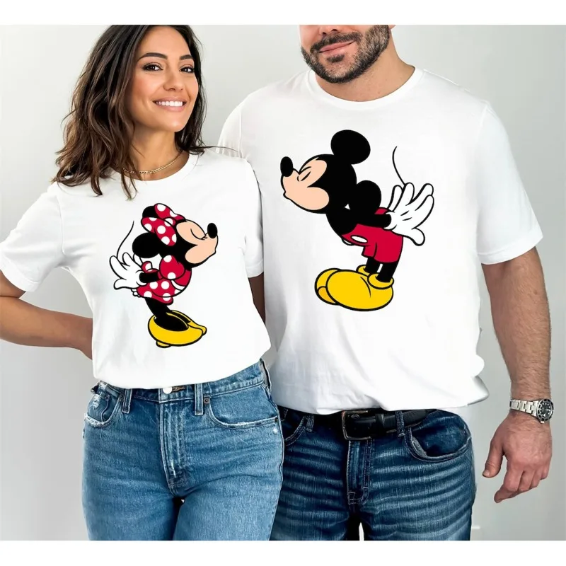 Mickey Minnie Cotton T-Shirt Women Men Disney Couple O-Neck Tops Tees Valentines Day Fashion Clothing Daily Casual Streetwear