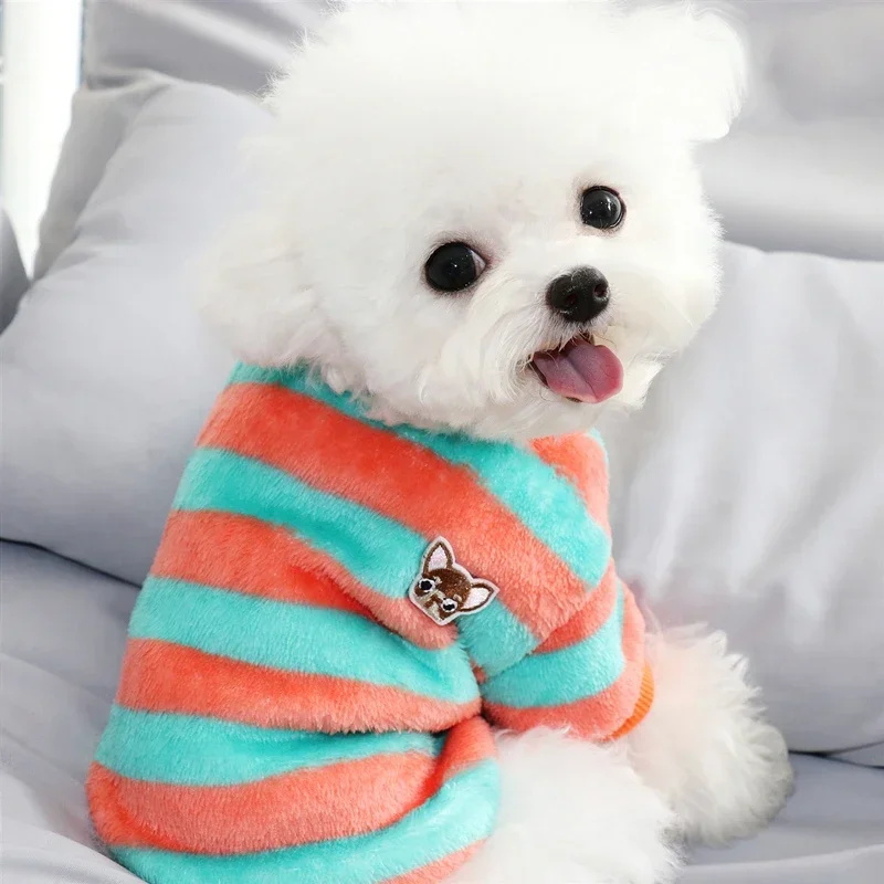 Flannel Soft Stripe French Bulldog Clothes Jacket Winter Autumn S XXL Pet Cute Outfit Shirt Shih Tzu Cat Costumes Puppy Animal