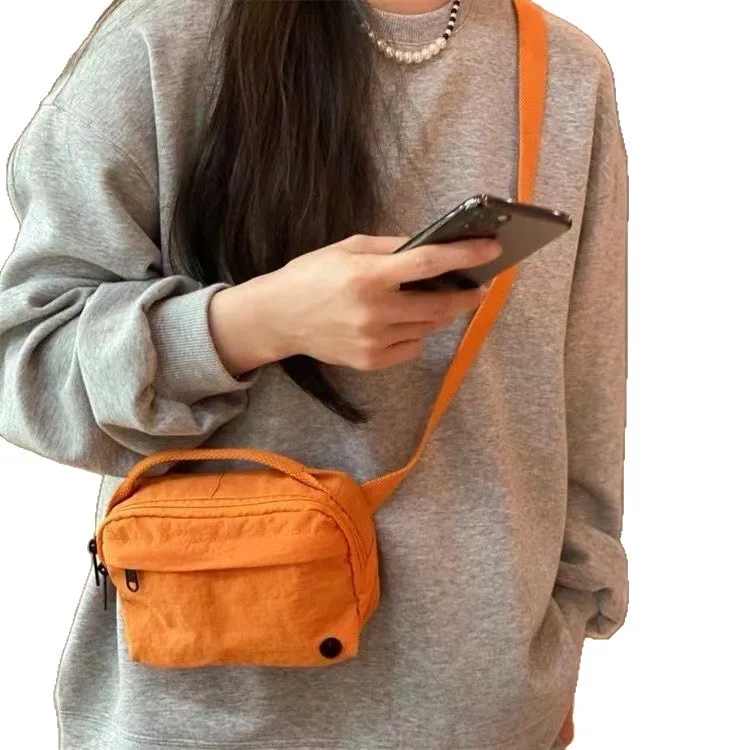 Macaron colored nylon small square bag, lightweight canvas bag, casual mobile phone bag view 5