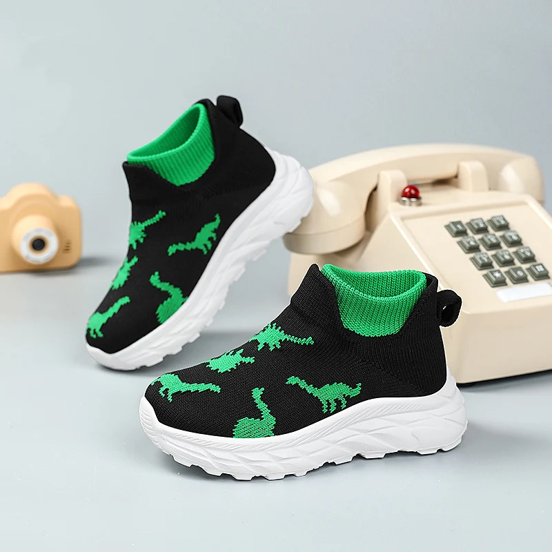 Fashionable and Trendy Children's Sports Shoes, Color-Blocked Dinosaur Pattern Designs for Boys Who Like It