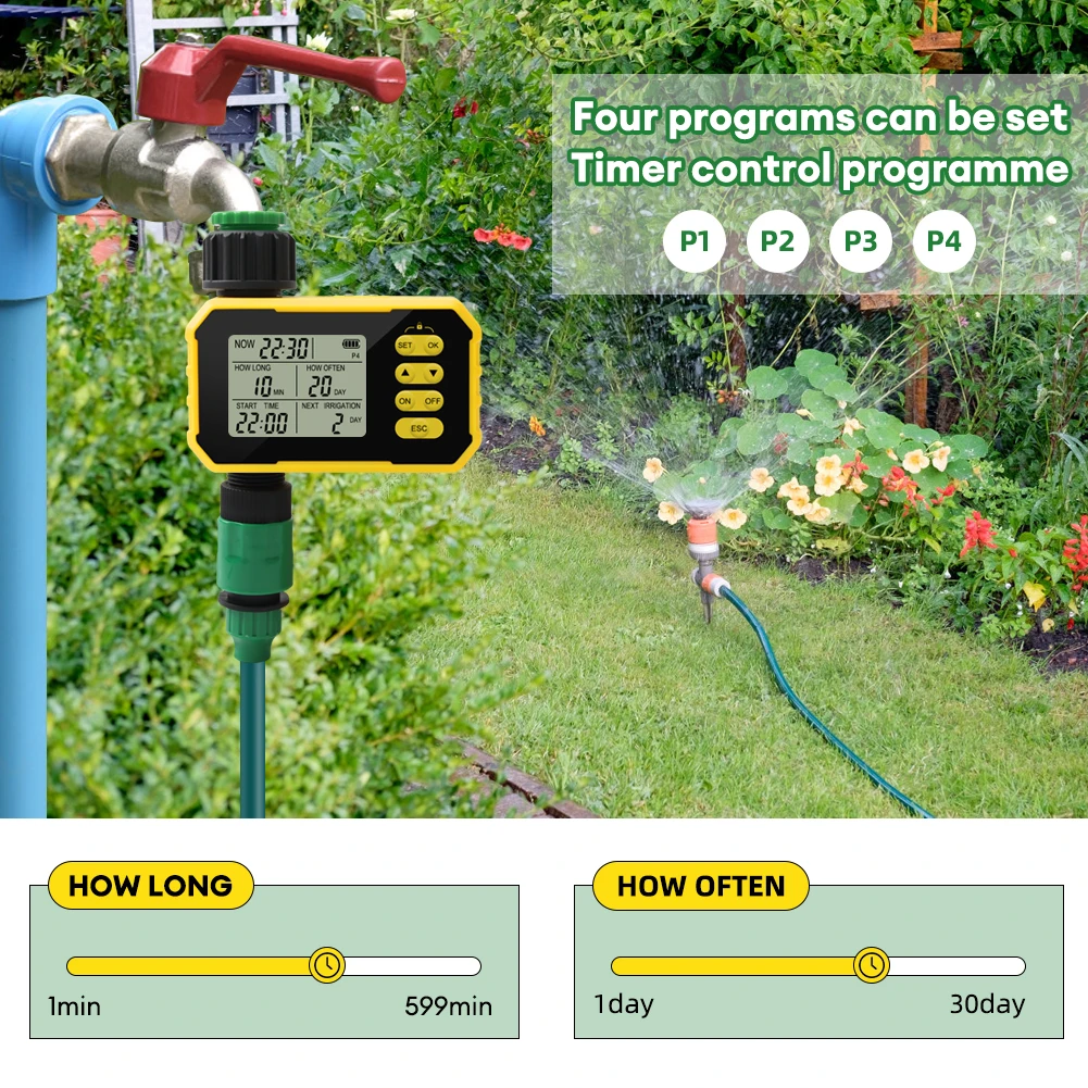 Temporizador de riego Solar para el hogar, sistema de goteo de aspersor automático LCD, herramienta de riego inteligente para jardín al aire libre,