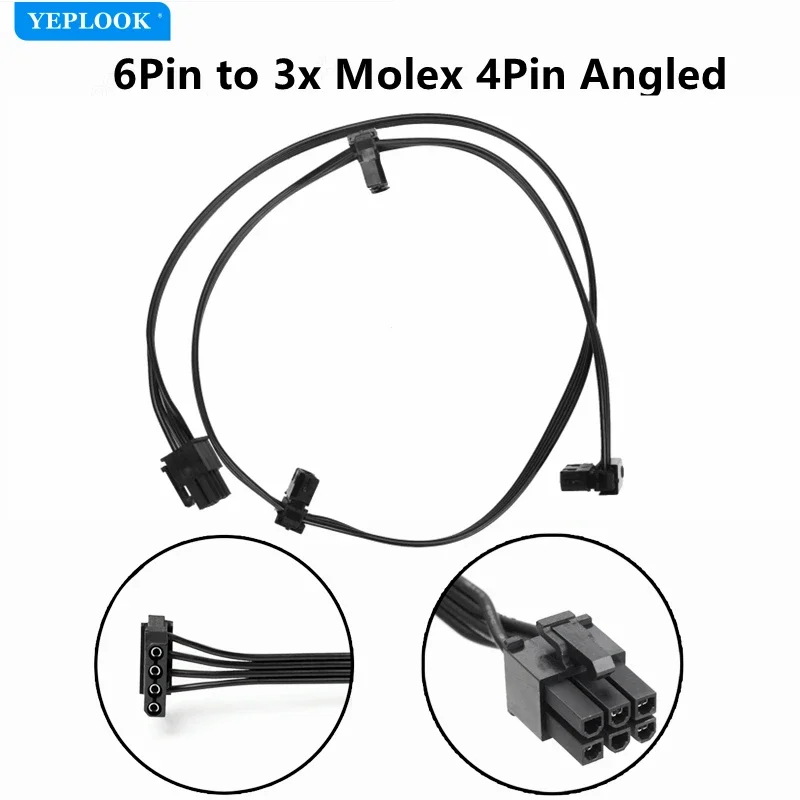 6Pin to 3 Molex 4Pin Angled, Peripheral PATA IDE Power Cable for Corsair AX760i, AX860i, AX1200i, AX1500i Type 3 Modular Power