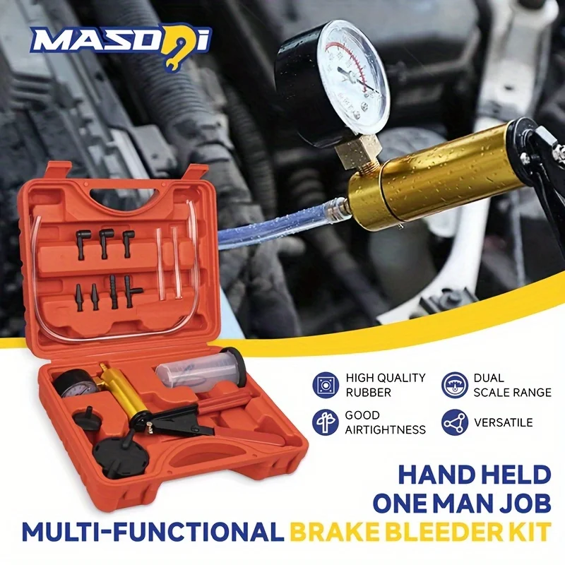 

Masdsi Handheld Vacuum Pump Brake Bleeder Kit 16PCS for Automotive, PP Material, One-for Man Operation with Multi Adapters