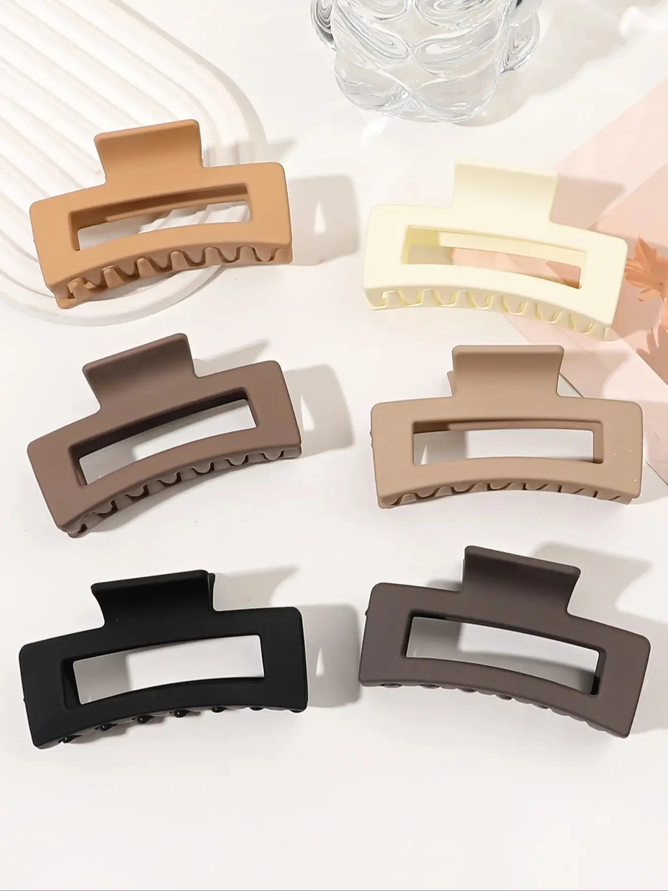 12 Pieces Rectangle Grab Clip Frosted PS Shark Clip Simple Fashion Hair Grab Clip Hair Accessories Hot Sale Accessories