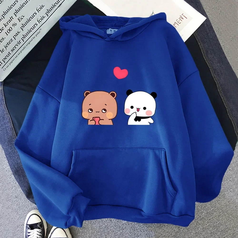 Bubu & Dudu Love Hoodies Cartoon Panda and Bear Sweatshirt Women Winter Clothes Korean Style Tops Fleece Men Coats Y2k Pullover