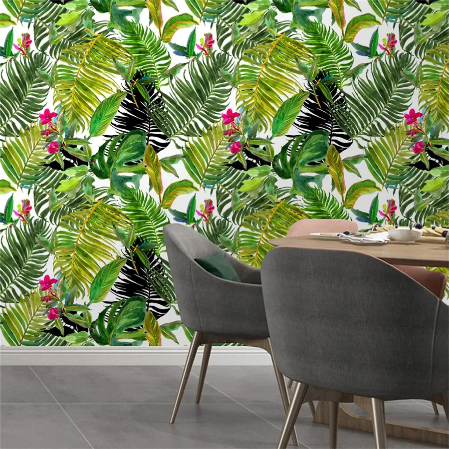 Custom wallpaper Palm Banana Leaf murals Purple/Greeb/Yellow Palm Leaf Forest Floral mural For Restaurant Wall Papel de parede