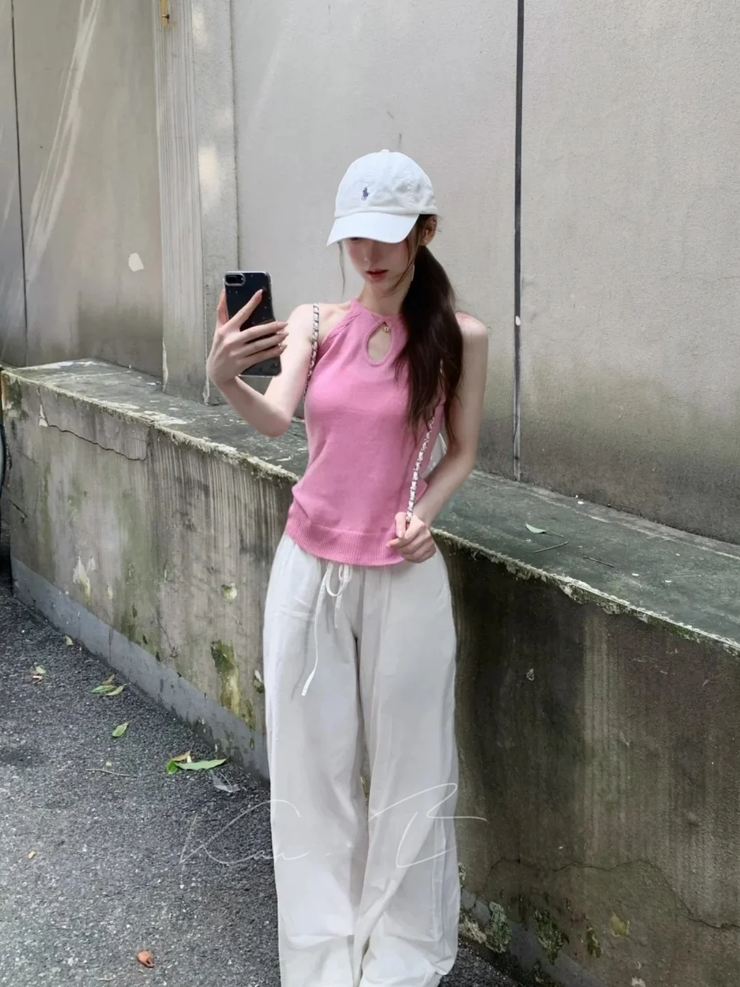 

Sexy Hollow out Knitted Sleeveless Vest Women's Summer Slimming Waterdrop Hollow Back Beautiful Top Fashionable Two-Piece Set