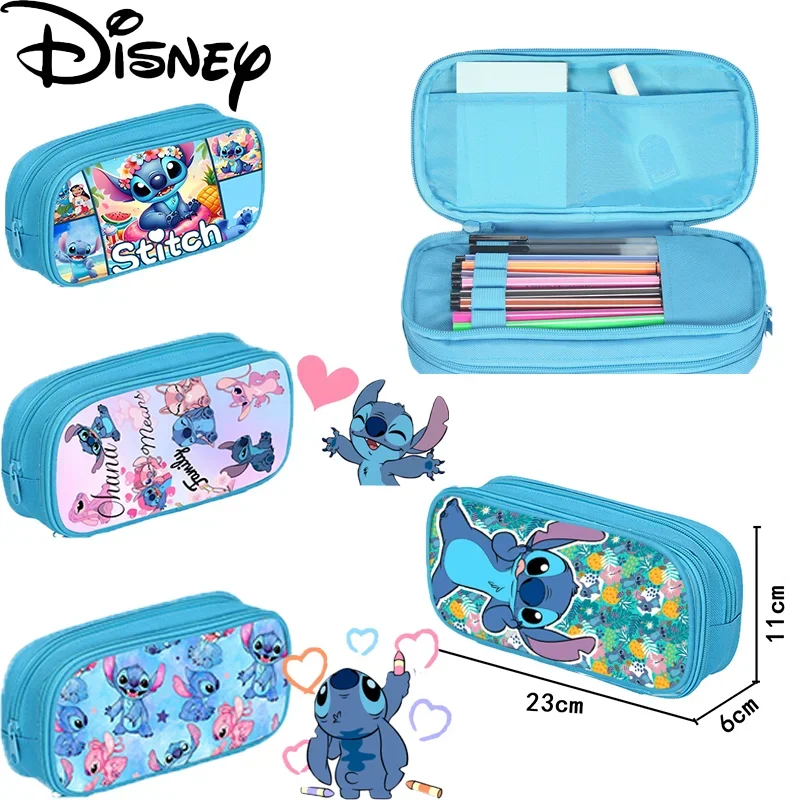 Disney Stitch Pen Case Double Layer Pencil Storage Bag Large Capacity Kawaii Cartoon Anime Stationery School Supplies Kids Gifts