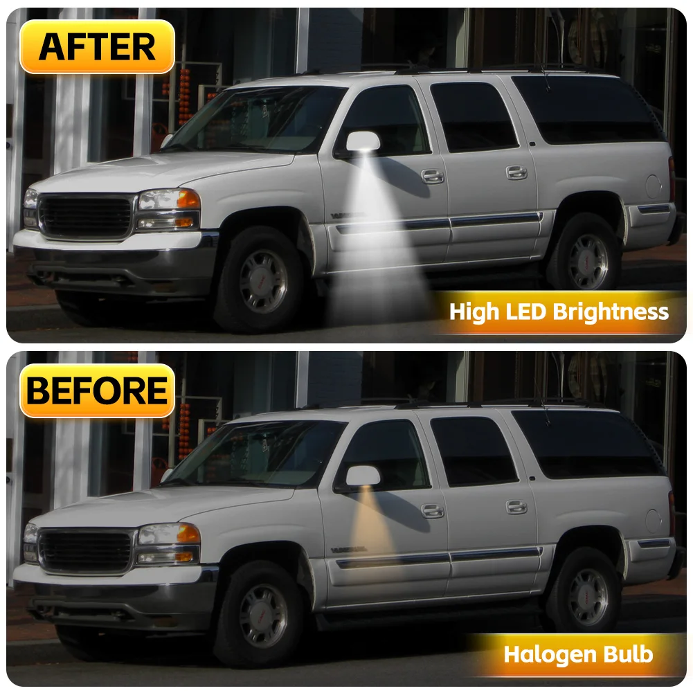 2pcs For Escalade Silverado Suburban Sierra Tahoe 2003-2006 White LED Under Side Rearview Mirror Puddle Lights Courtesy Lamp view 3