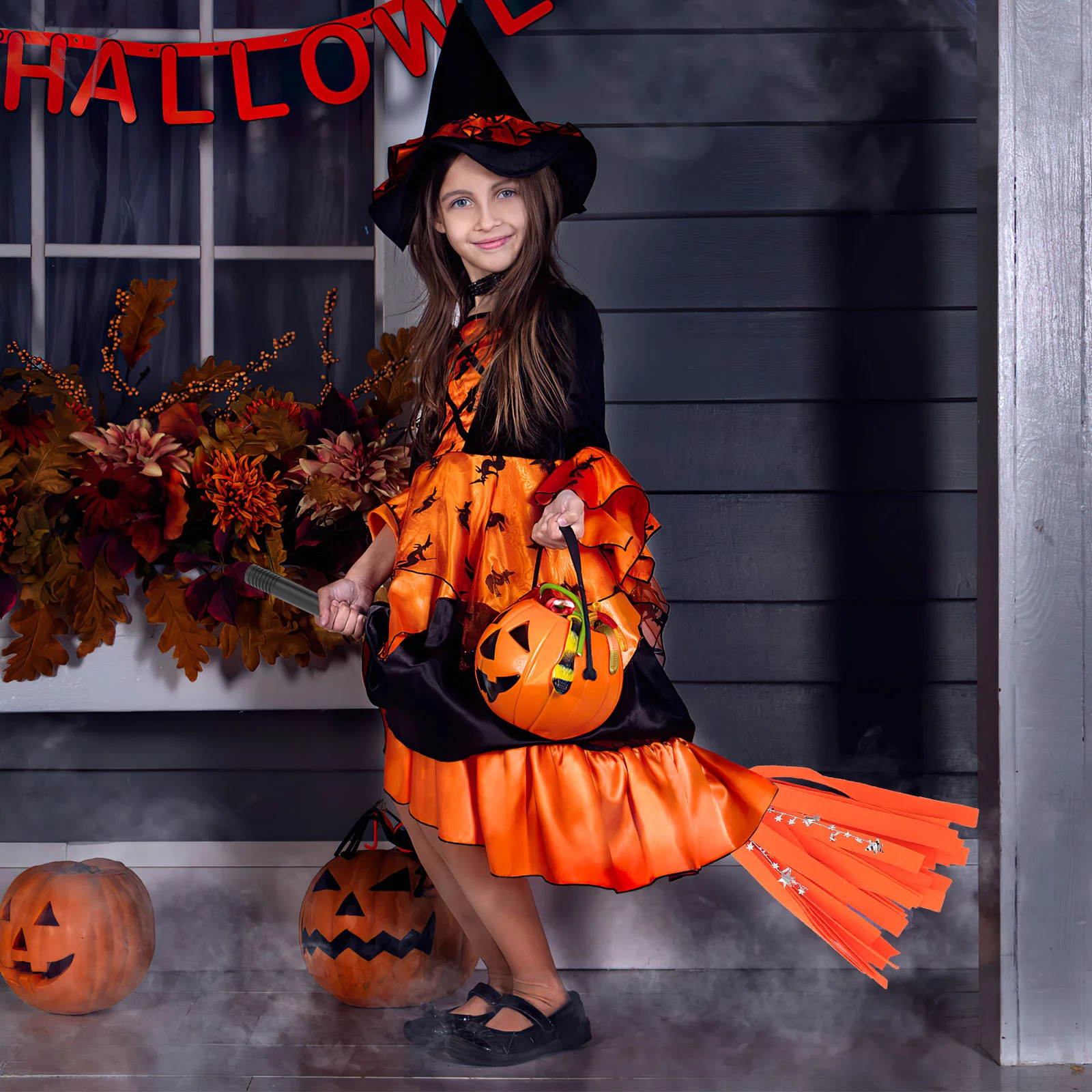 Balai de sorcière pour Halloween, 3 pièces, accessoire de conception de fil en filet, bâton de balai de Cosplay pour enfants et adultes, accessoire de décoration de fête en Costume