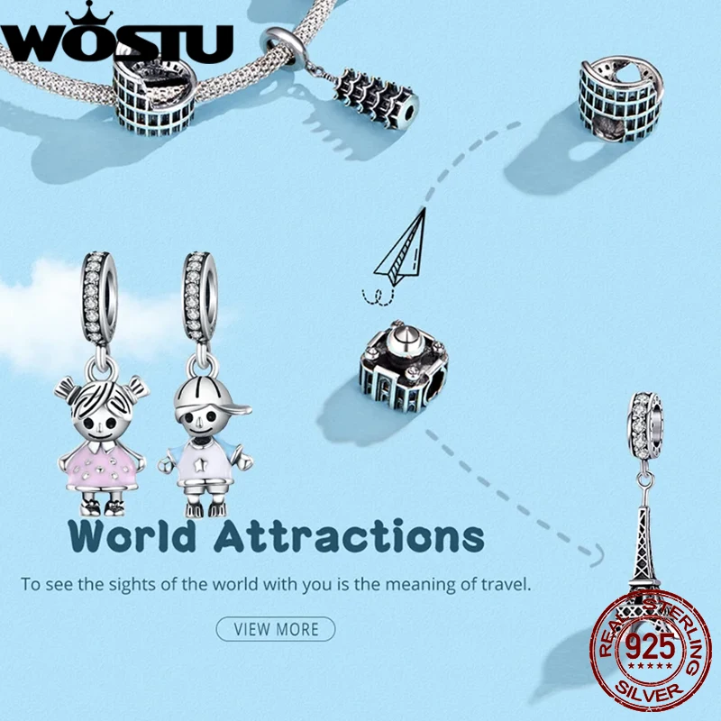 WOSTU Dangle Charm Fit Original DIY Bracelet Pendant 100% 925 Sterling Silver Boys Girls Beads For Women Fashion Jewelry Gift