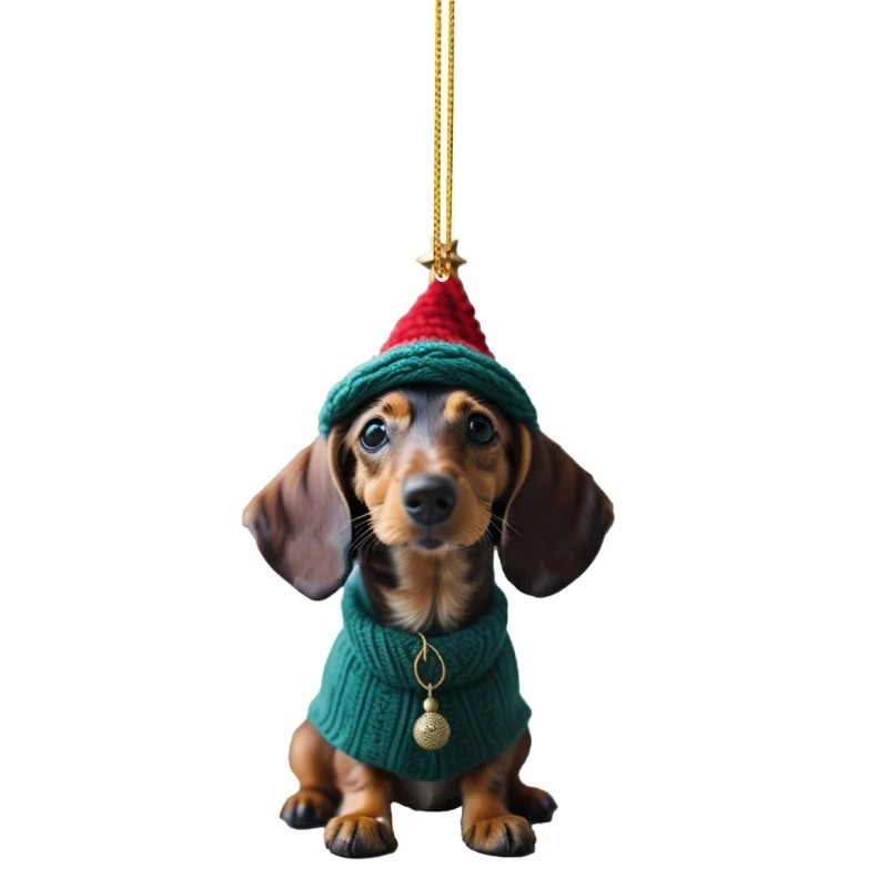 Colgante árbol Navidad con cordón acrílico, adorno colgante perro salchicha Navidad, decoración árbol Navidad