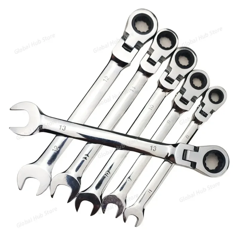 Combination Open/Box End | Quick Mechanical & Auto Repair Wrenches 12PC Adjustable & Fixed Head 2-in-1 Ratchet Wrench Set |