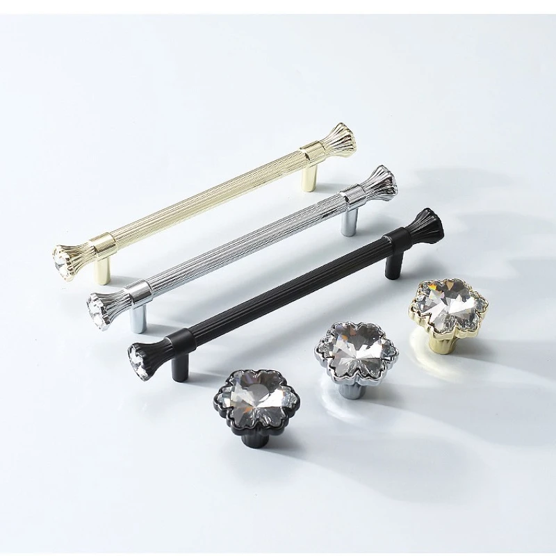 

Light luxury crystal handle cabinet door, high-end French cabinet drawer, wardrobe cabinet handle, black