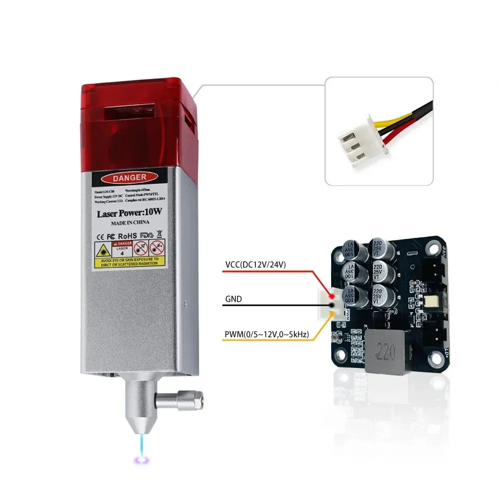 Modulo Laser C80 con Air Assist 10W potenza di uscita ottica 450nm testa Laser blu TTL/PWM per macchine utensili da taglio Laser CNC