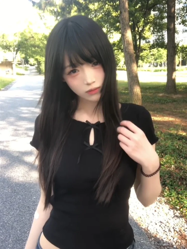 American Retro Hot Girl Knot ort Sve T-Shirt Damen Sommer Taille Cinching Schlankheits Vielseitiges Slim Fit Top