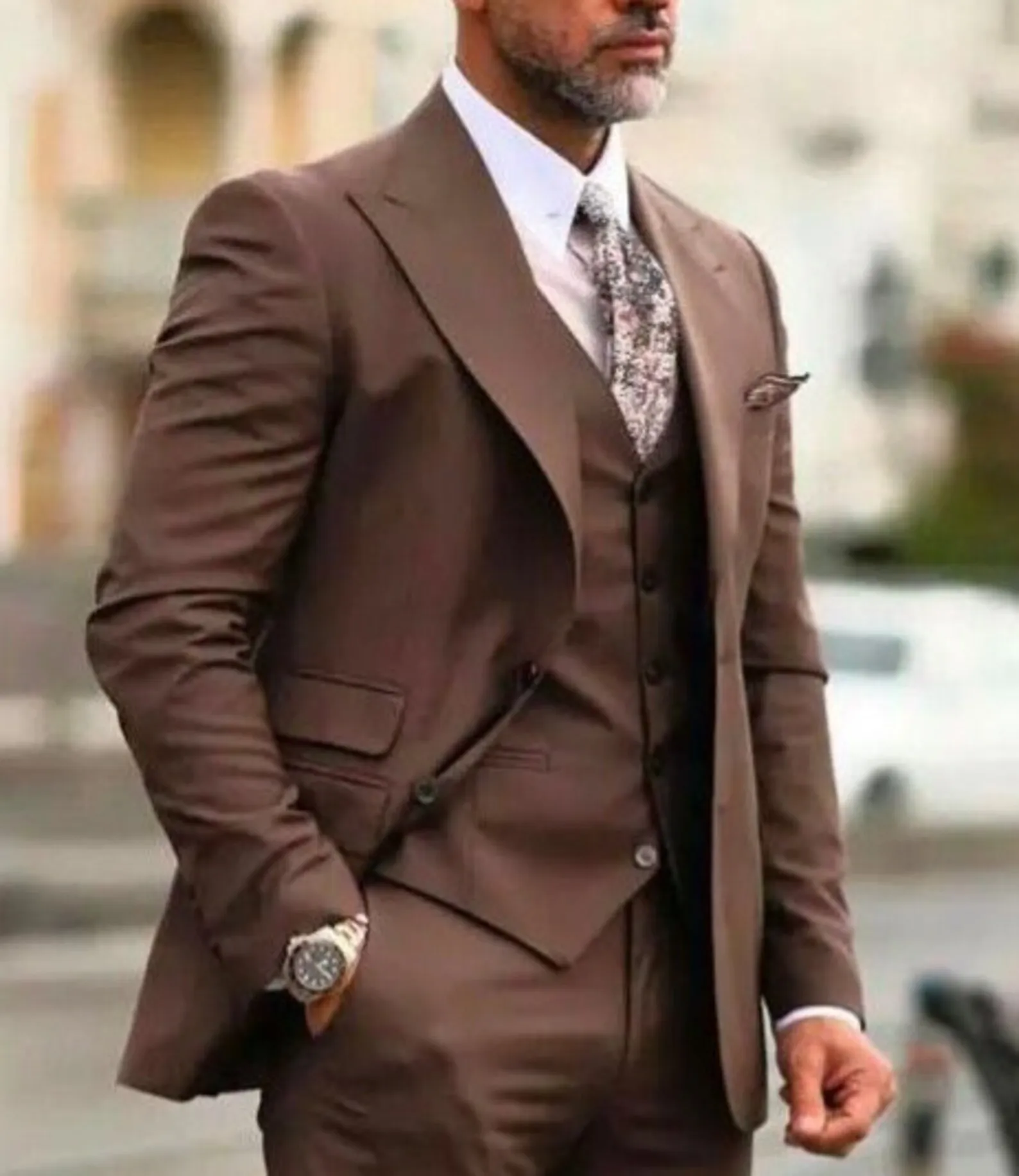 Classy Brown Men Suits Wedding Tuxedos For Bridegroom Wear Formal Blazer Custom Three-Piece Jacket+Pants+Vest Trajes De Hombre