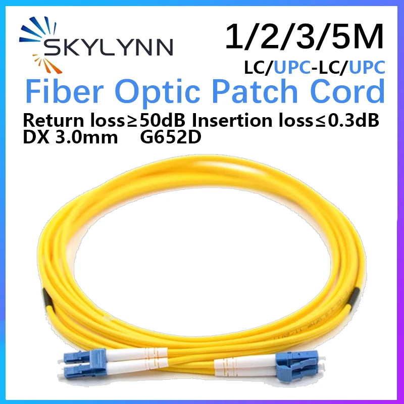 Customizable LC/UPC-LC/UPC Fiber Optic Jumper DX 3.0mm Single Mode G652D Optical Fiber Patch Cord Yellow LSZH Jacket 1M/2M/3M/5M