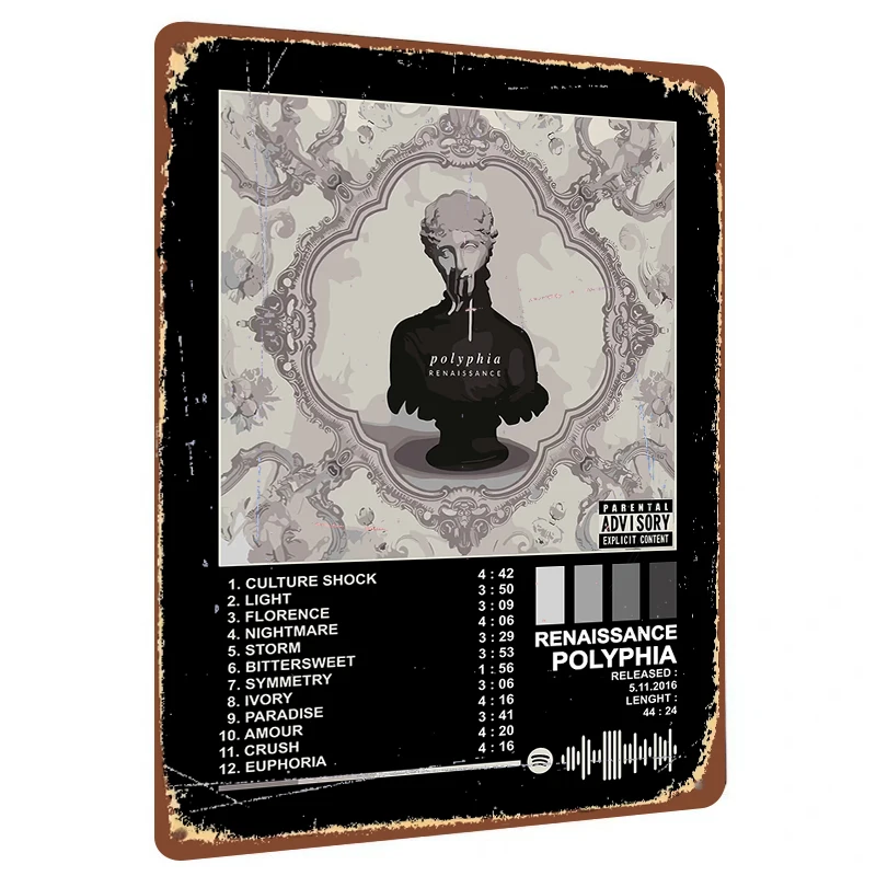 Polyphia Renaissance Album Cover Metal Wall Art Vintage Music Decor for Home Office