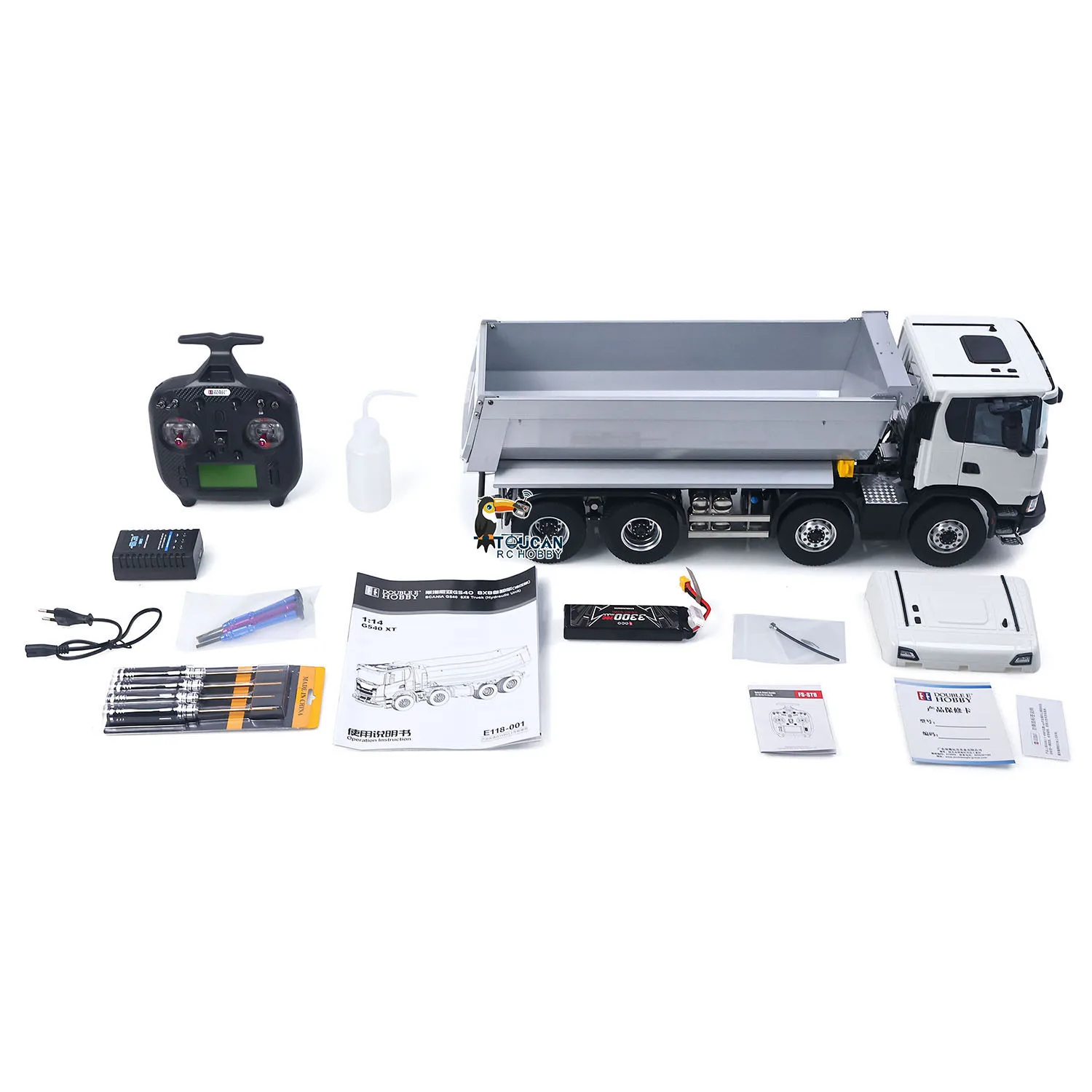 

1:14 RC Hydraulic Dump Truck 8x8 Remote Control Tipper Car Metal Gearbox Chassis Cars Model Openable Door Lights Sounds System