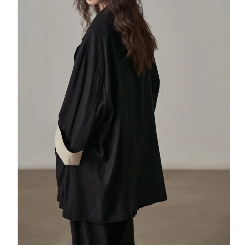 KWTX 2025 Giacca blazer in cotone e lino da donna primavera estate Color block Casual Vintage Tasche bohémien firmate di alta qualità