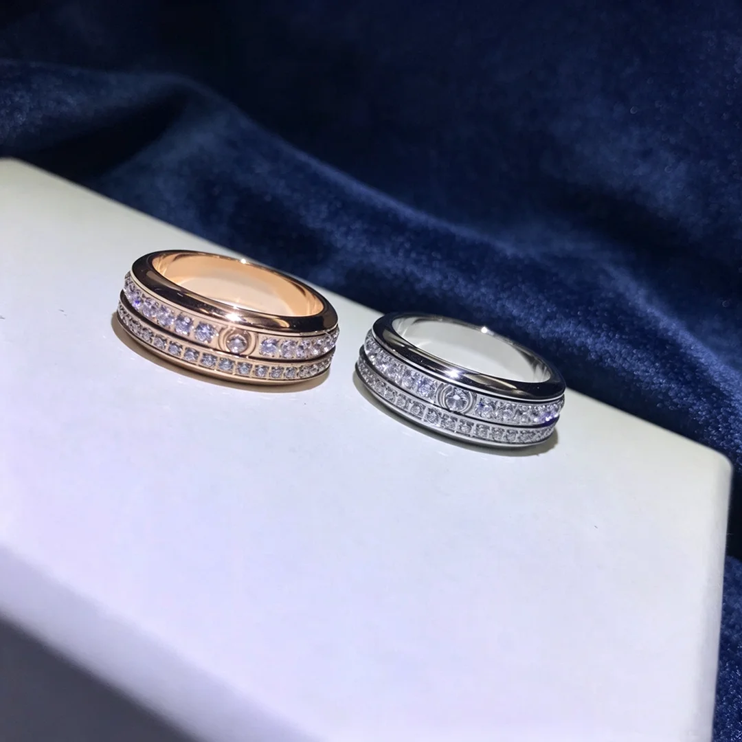 Fine Jewelry Double Row Diamond Rotating Ring  Love Ring for Men and Women,Sweet Wedding Jewelry Anniversary Gift - view 2
