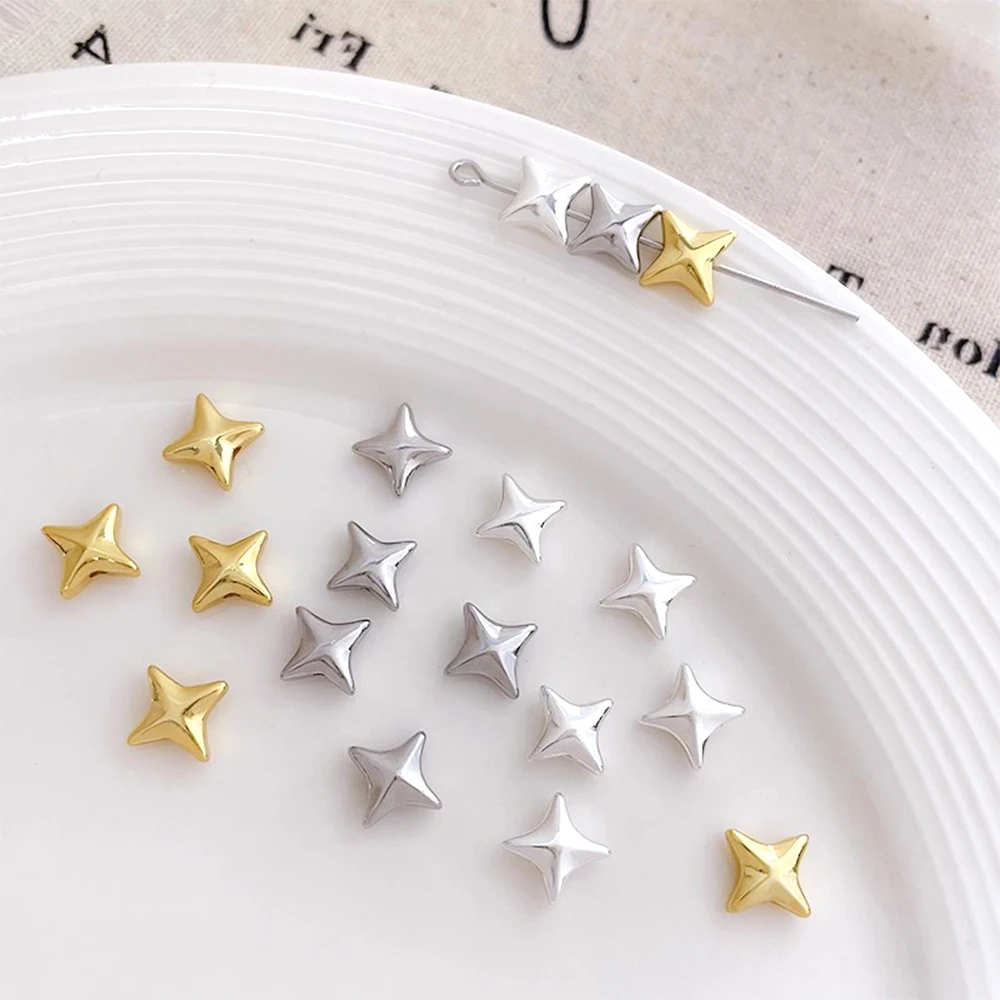 

8 Pieces Copper Plated Genuine Gold White K Simple Star Straight Hole Bead DIY Jewelry Making Necklace Bracelet Accessories