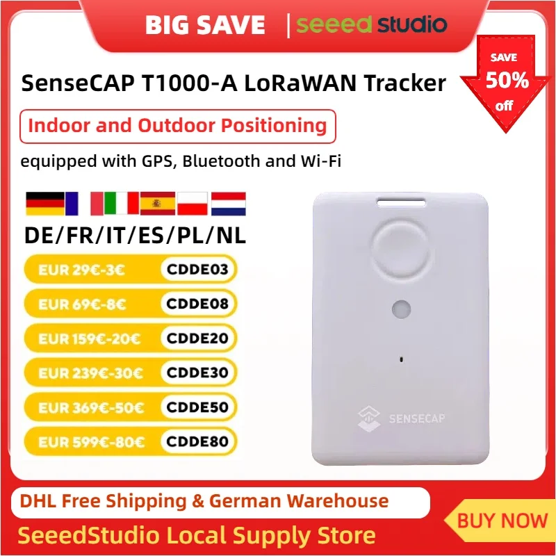 SenseCAP T1000-A LoRaWAN Tracker for Indoor and Outdoor Positioning, equipped with GPS, Bluetooth, and Wi-Fi