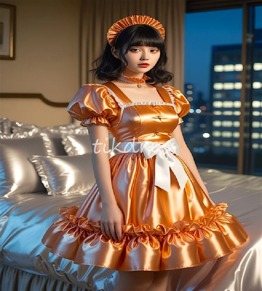

Sexy Orange Maid Dress Short Sleeve A Line Prom Dress With Bow Japanese Costume Cosplay Dress 2025 Formal Occasion Customized