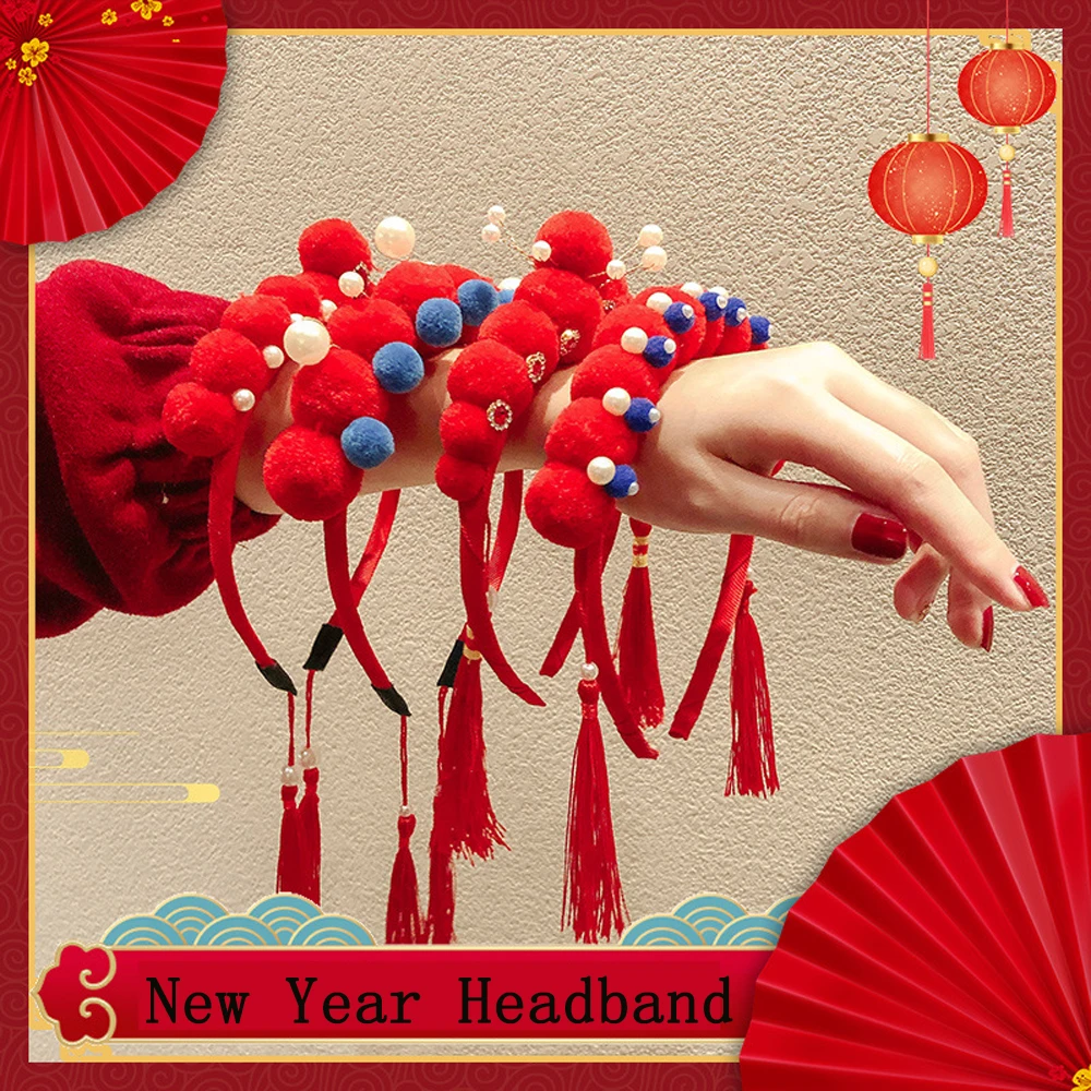 

Retro Hair Accessories Red Head Buckle Festivel Headband Tassel Head Hoop Peking Opera Headwear
