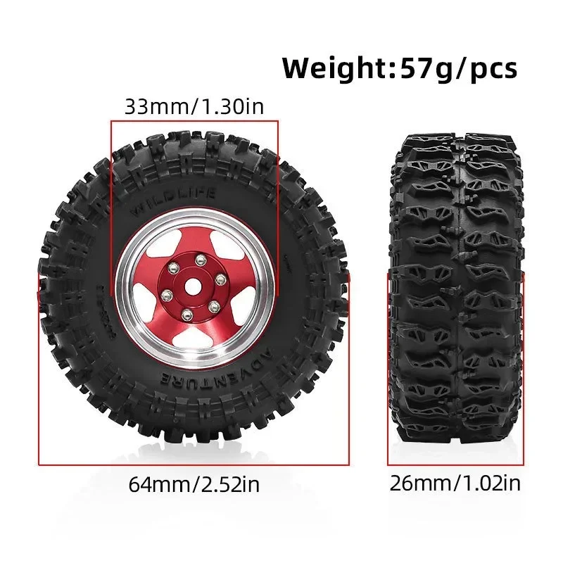 Rodas e pneus Beadlock de 1,3" para carro crawler 1/18 TRX4M FCX18,1/24 Axai1 SCX24 FCX24 RC, 4 peças