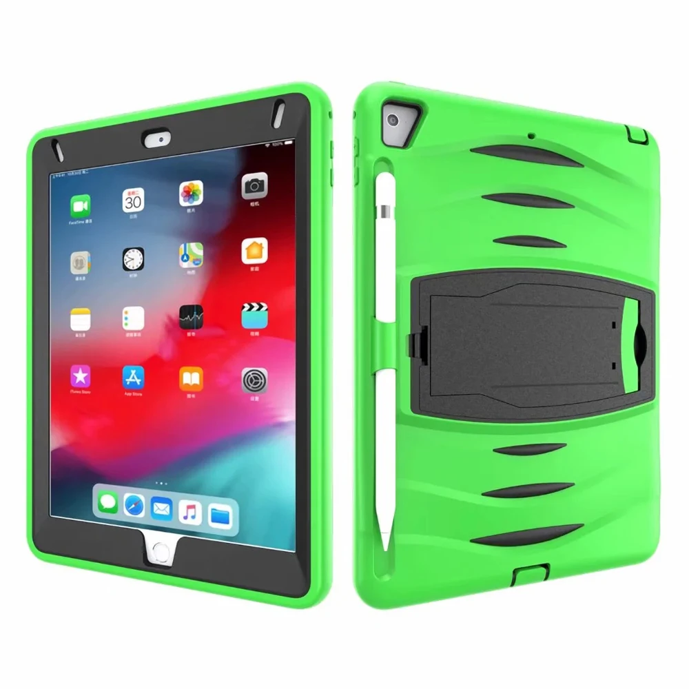 

Shockproof Silicone Stand Funda Cover for iPad 9.7 2018 2017 6th 5th Air 2 Air2 Pro 9.7 2016 Case Coque Hard PC TPU Shell