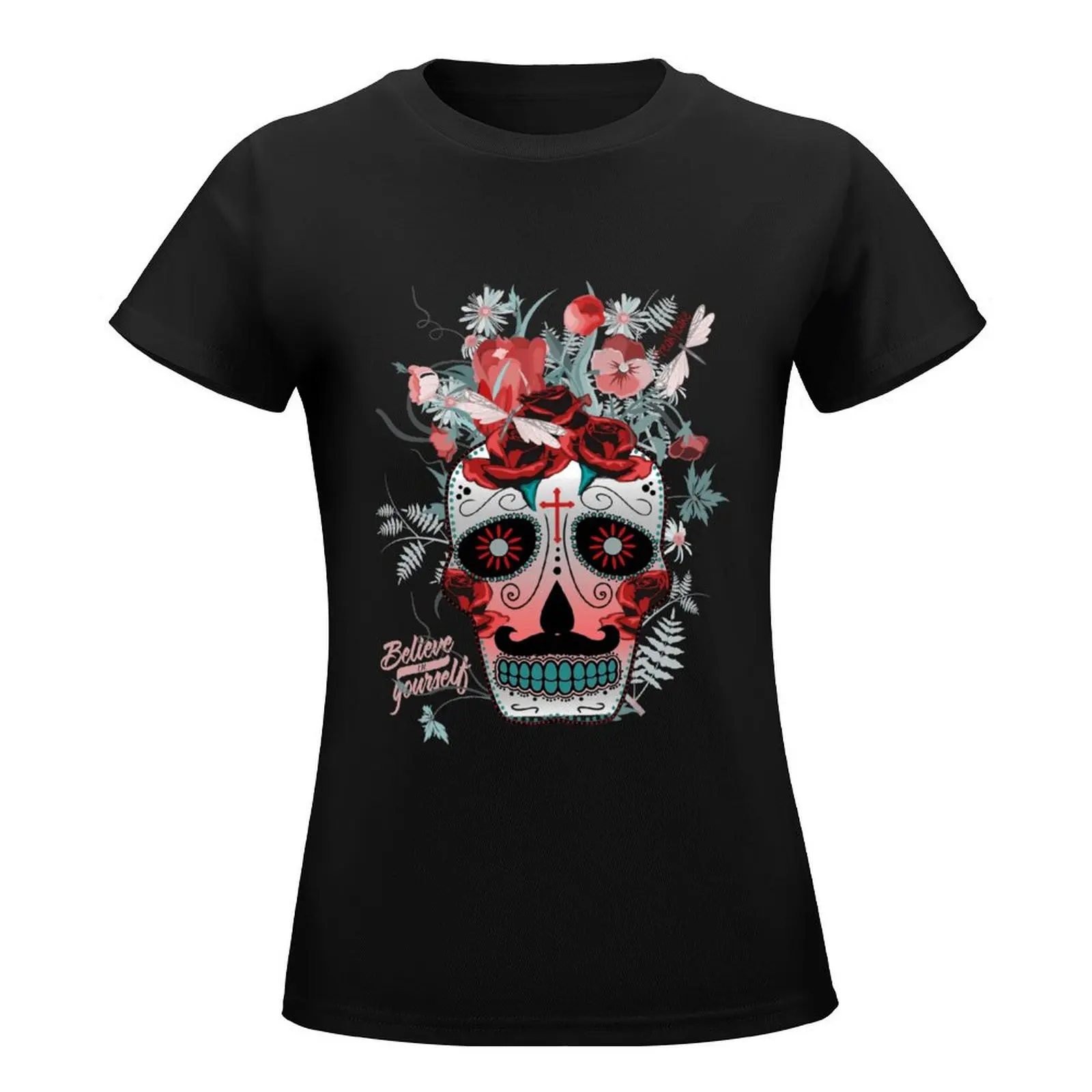 SKULL WITH ROSES AND OTHER FLOWERS T-Shirt heavyweights sports fans cute clothes plain western t shirts for Women