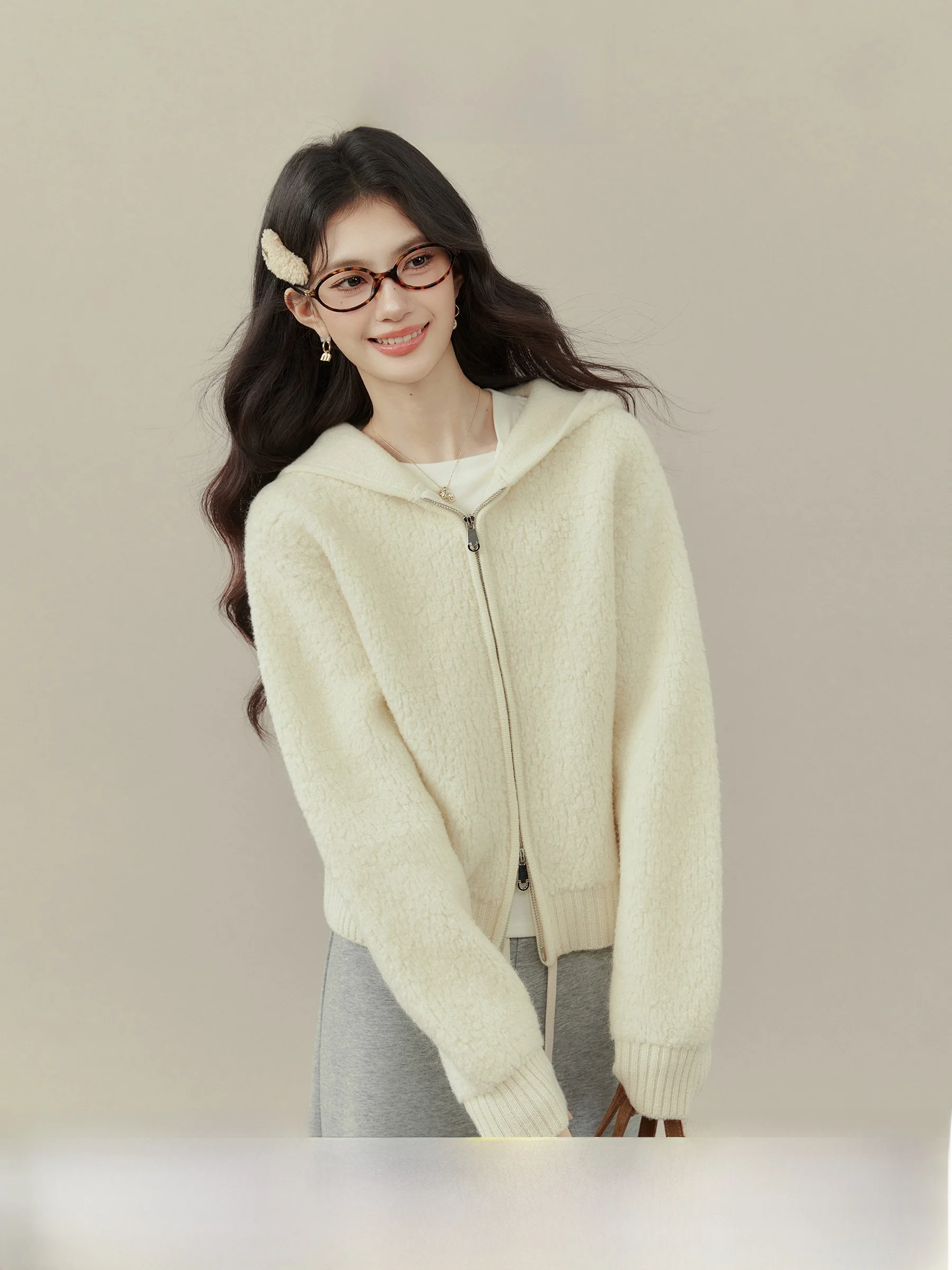 

Women's Thiened Hooded Open Cardigan Sweater Winter Autumn Fce Warm Zipper Jaet Casual Loose Sle Online Exclusive