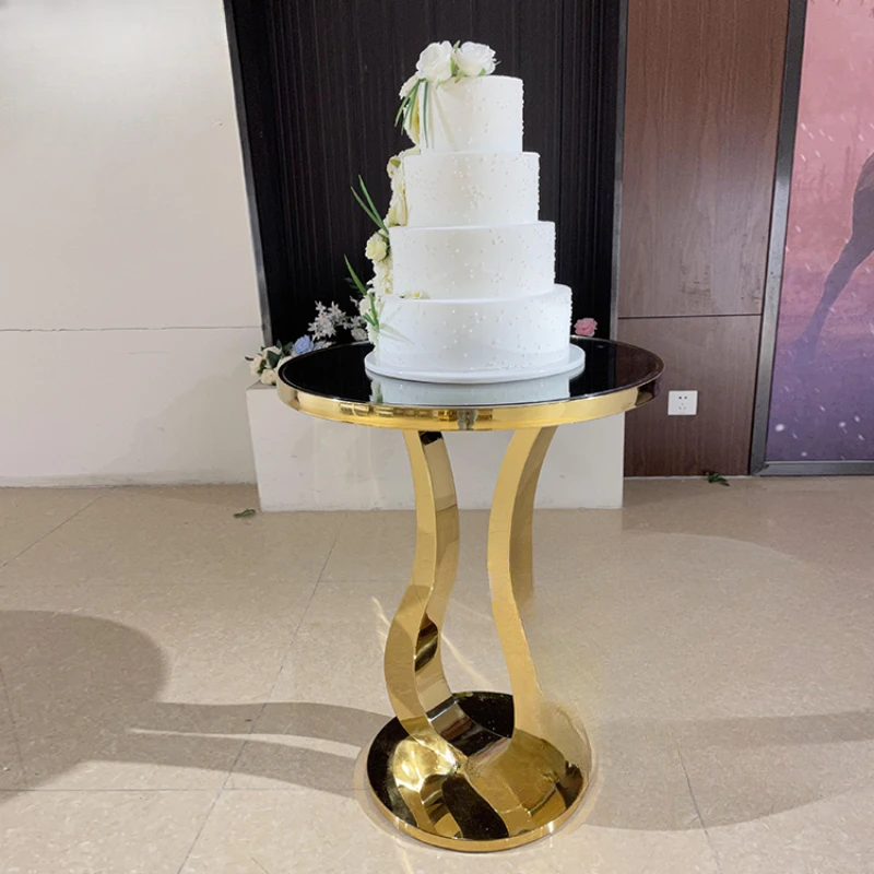 

Decoration furniture gold stainless steel stand glass top cake table