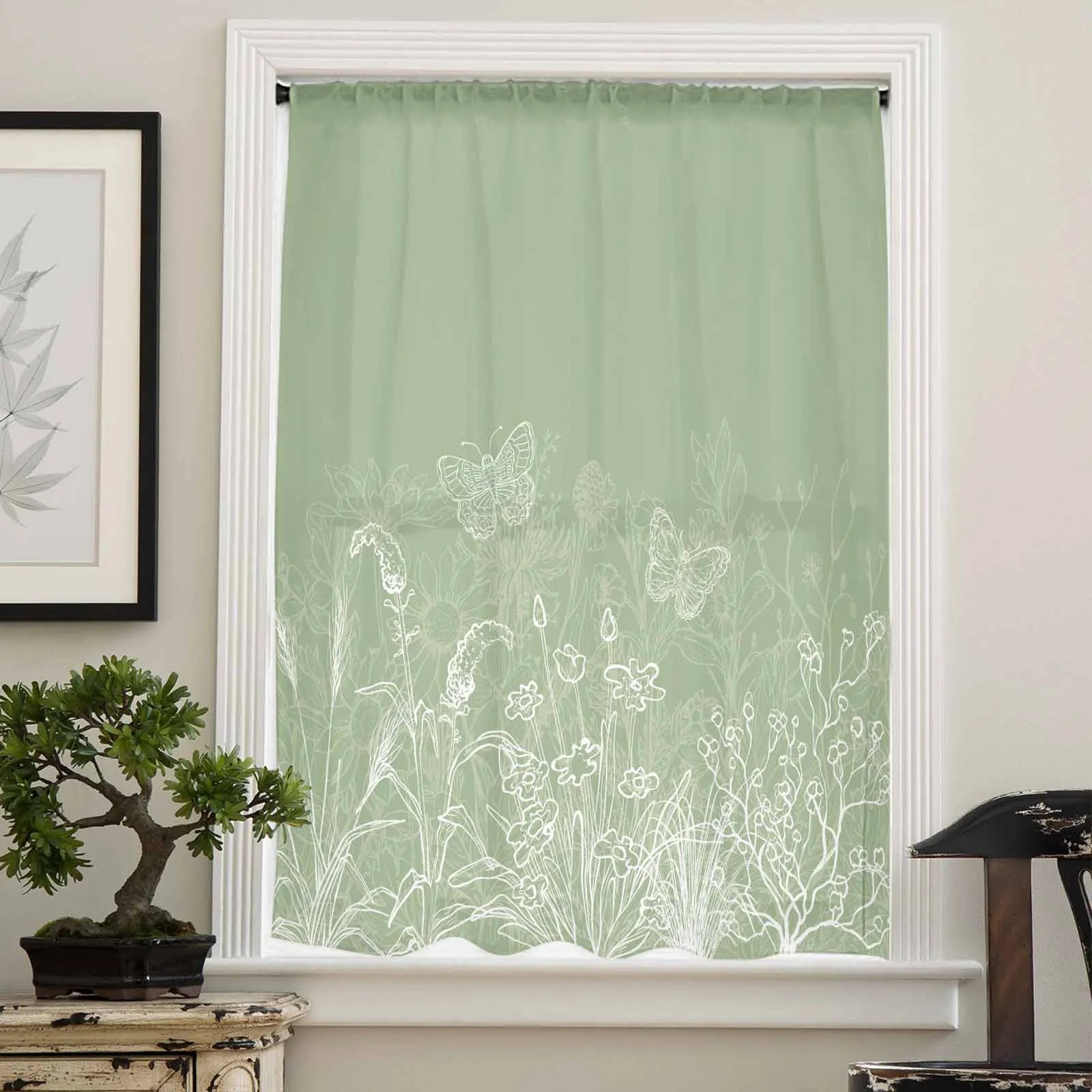 Minimalist Flower Hand Drawn Sheer Curtain Living Room Drapes Home Bedroom Voile Curtain Tulle Window Curtain