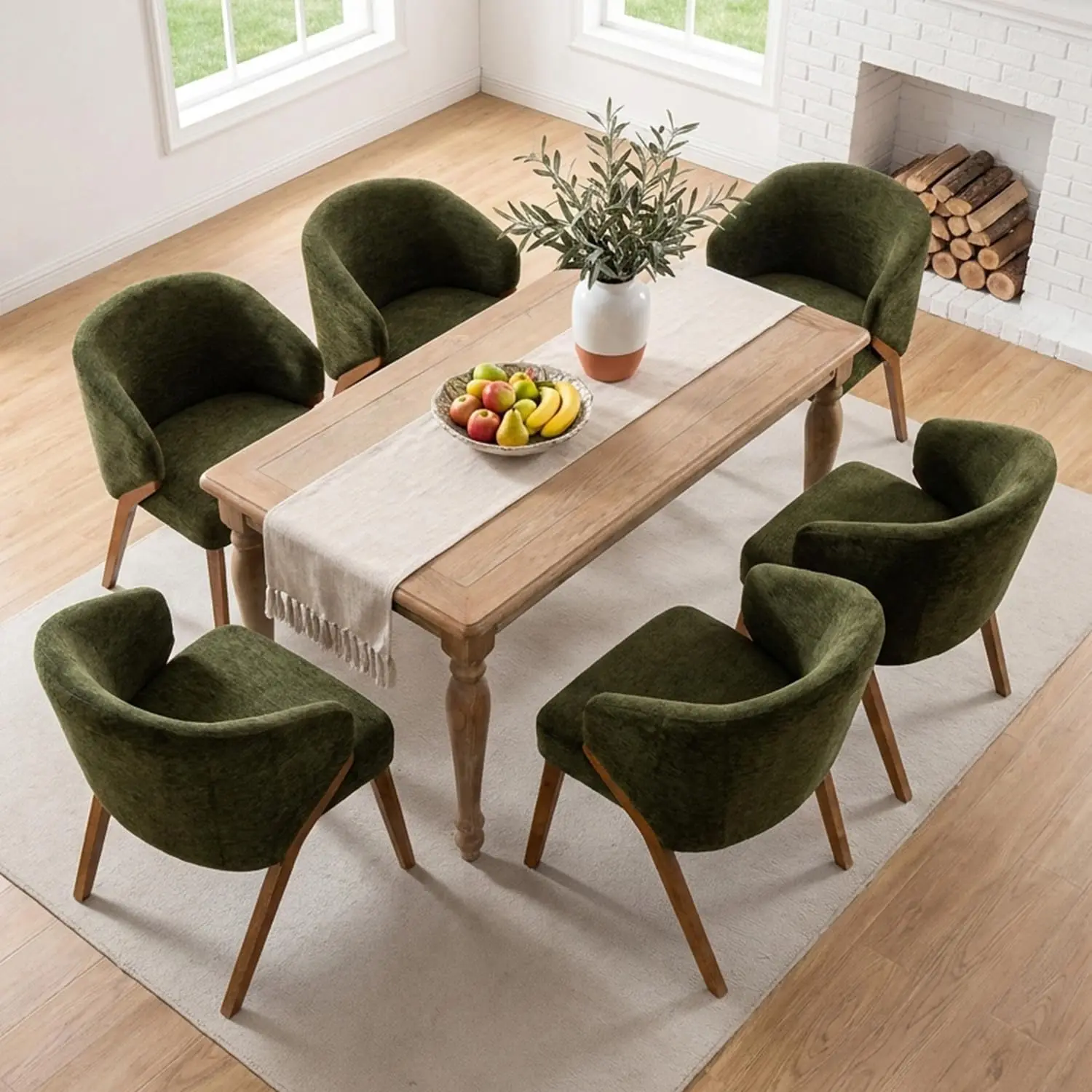 Barrel Dining Chairs Set of 6, Uplostered Side Chairs Green