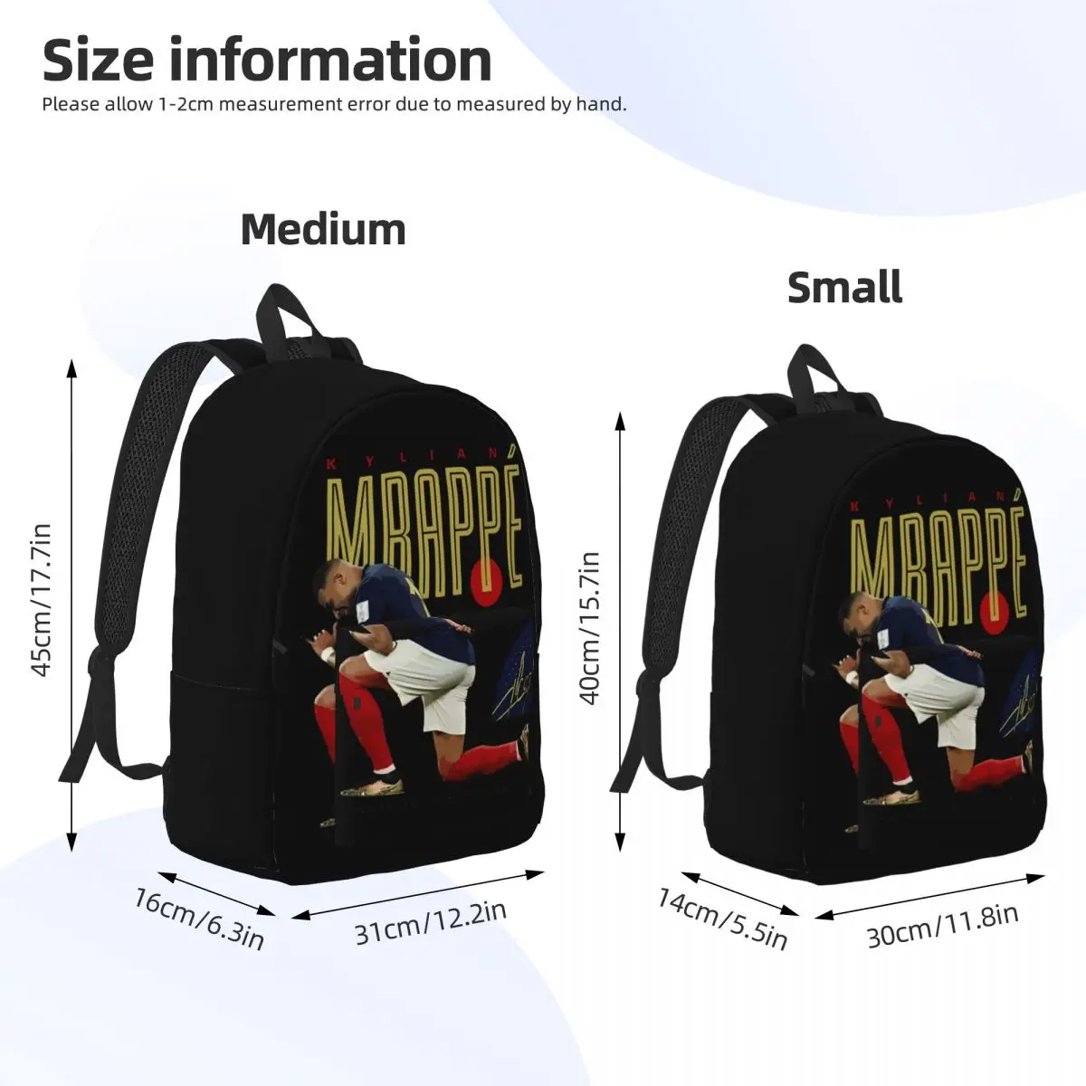 Soccer Mbappe Km Logo Sport Lover Teenage Backpack Durable Student Business Daypack for Men Women College Shoulder Bag