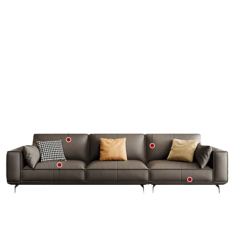 

Italian minimalist first layer cowhide straight row three people modern minimalist living room high-end leather tofu sofa