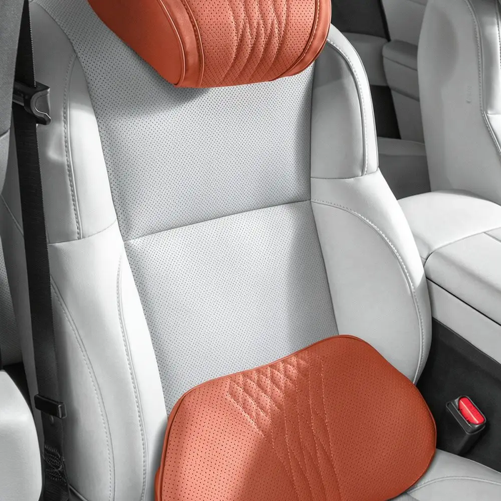 Ergonomic Car Neck Pillow Nappa Leather Memory Foam Headrest Support Cushion For Daily Commute Auto Interior Accessories