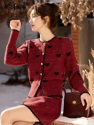 MISHOW Christmas New Year Sequin Skirt Women Knitted Cardigan Separately 2024 Winter Love Sweater Mini Sequined Skirt MXC59Z0515